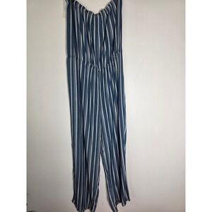 Linea Donna‎ Bohemian Jumpsuit Strapless Wide Leg Blue White Size 18